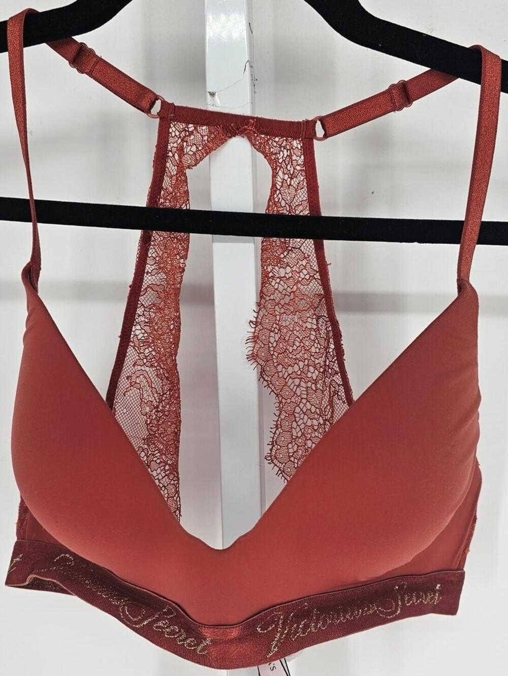 Victorias Secret Womens Sz 32C T Shirt Lightly Lined Wireless Bra Rust Lace